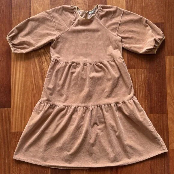 Everlane Tiered Corduroy Midi Dress 🌸 Petal Desert Pink Color 🌸 Small - Picture 3 of 4